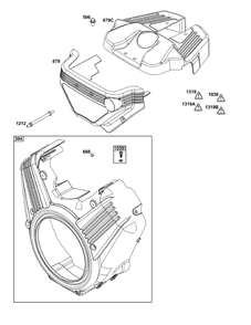 Blower Housing Group Diagram and Parts List for 61E377-0065-J1 400000 - 699999 Briggs and Stratton Engine